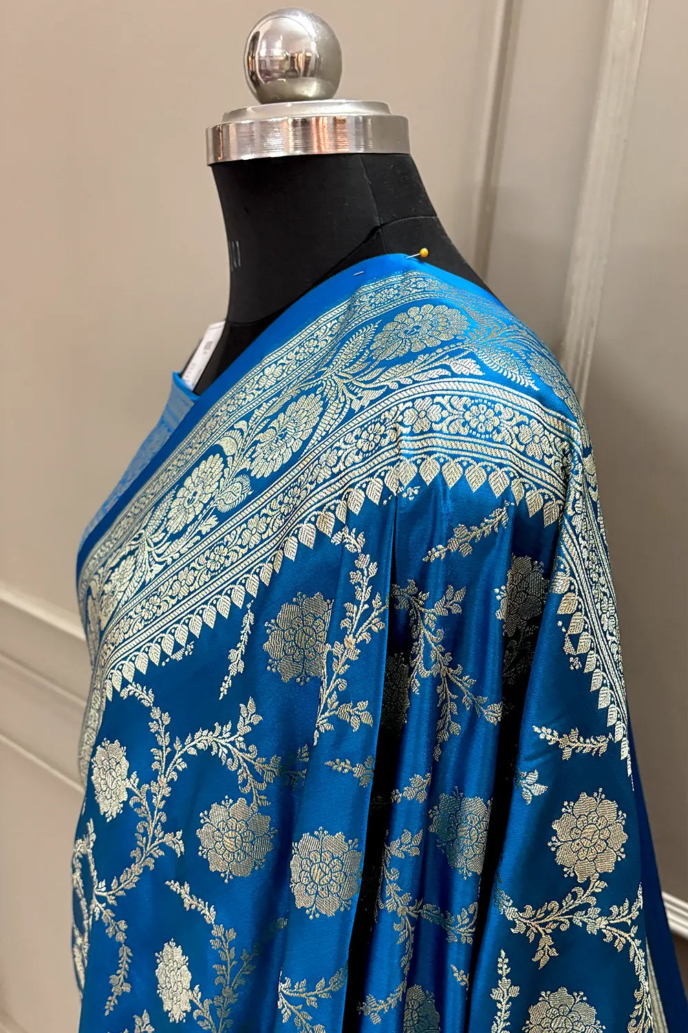 Firozi Murmuri Jaal Katan Silk Banarasi Saree