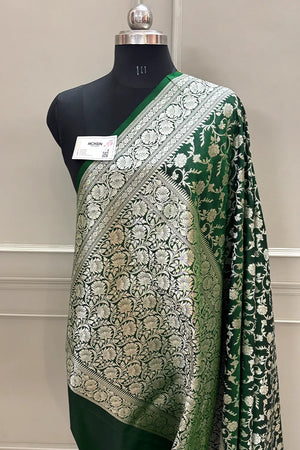 Green Gulabi Jaal Katan Silk Banarasi Saree