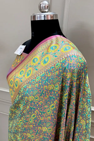 Jamuni and Mint Jungli Jaal Katan Silk Banarasi Saree