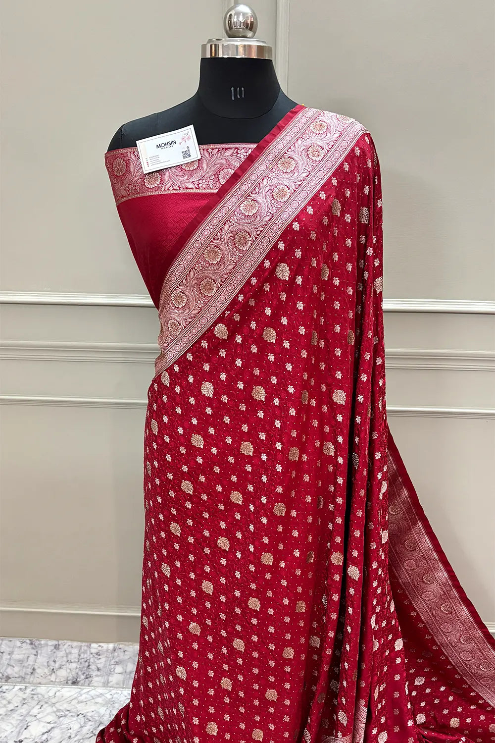 Maroon Chunni Munni Buti Stone Katan Silk Banarasi Saree