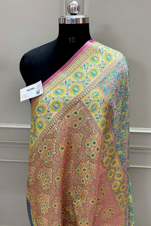 Jamuni and Mint Jungli Jaal Katan Silk Banarasi Saree