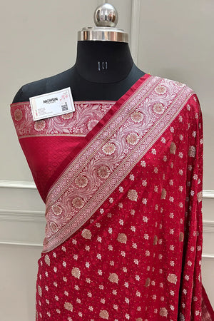 Maroon Chunni Munni Buti Stone Katan Silk Banarasi Saree