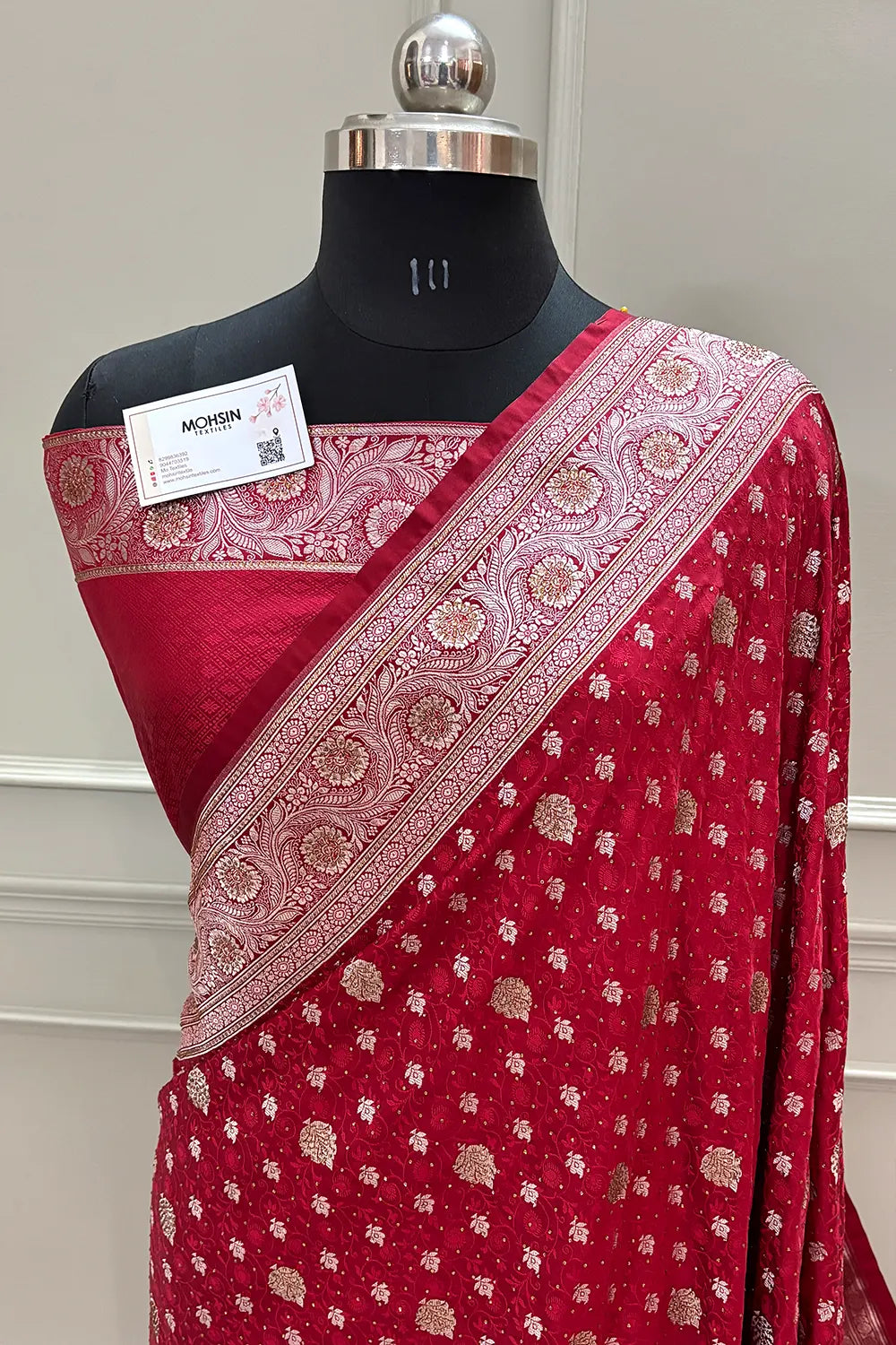 Maroon Chunni Munni Buti Stone Katan Silk Banarasi Saree