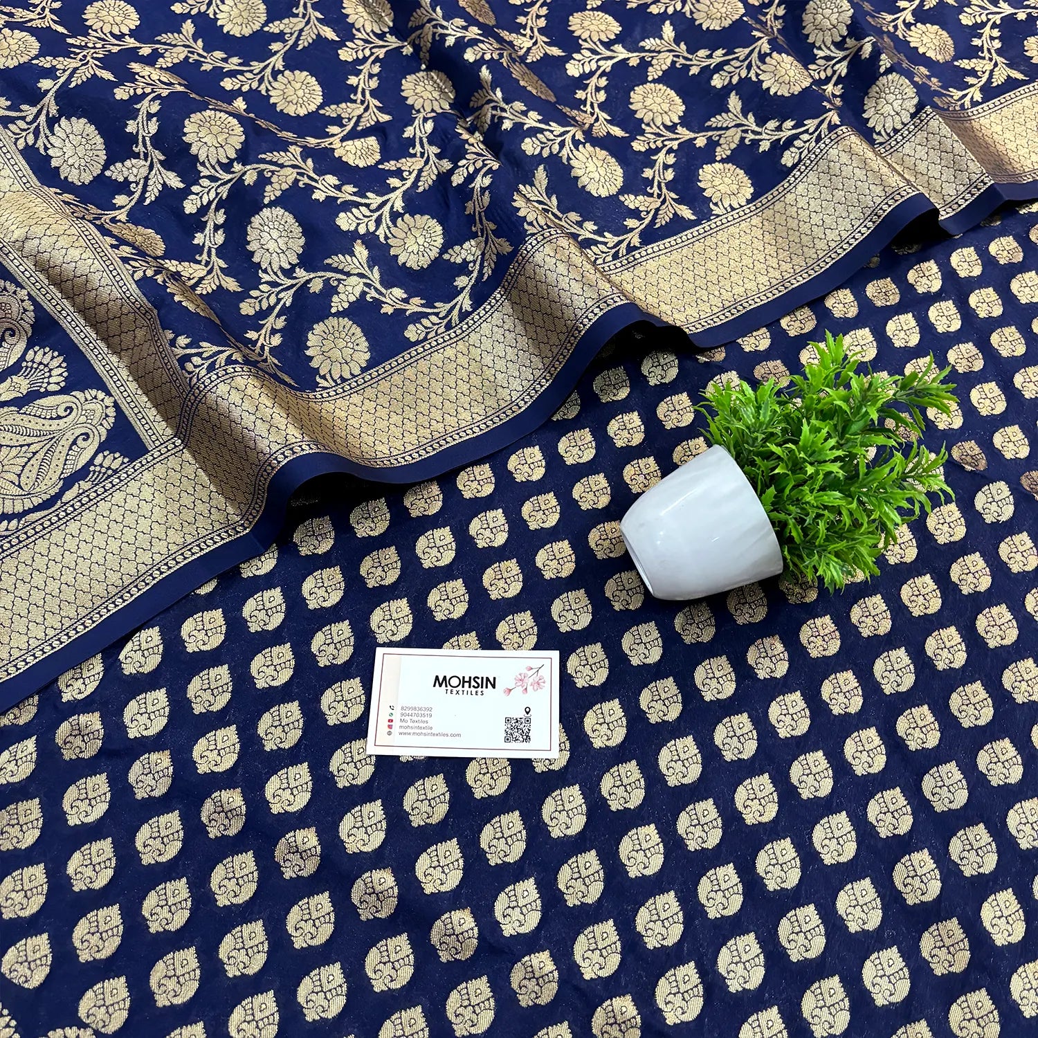 Navy Blue Gumbad Buti Katan Silk Banarasi Suit