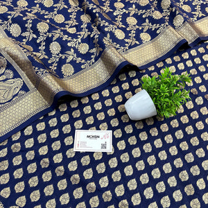 Navy Blue Gumbad Buti Katan Silk Banarasi Suit