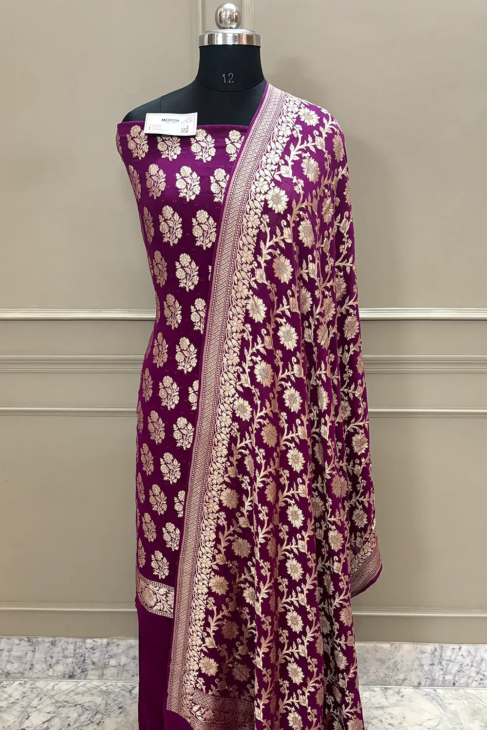 Purple Guldasta Pure Georgette Silk Banarasi Suit