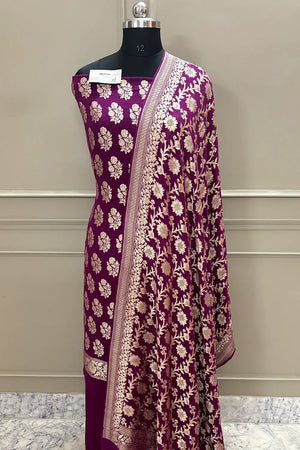 Purple Guldasta Pure Georgette Silk Banarasi Suit