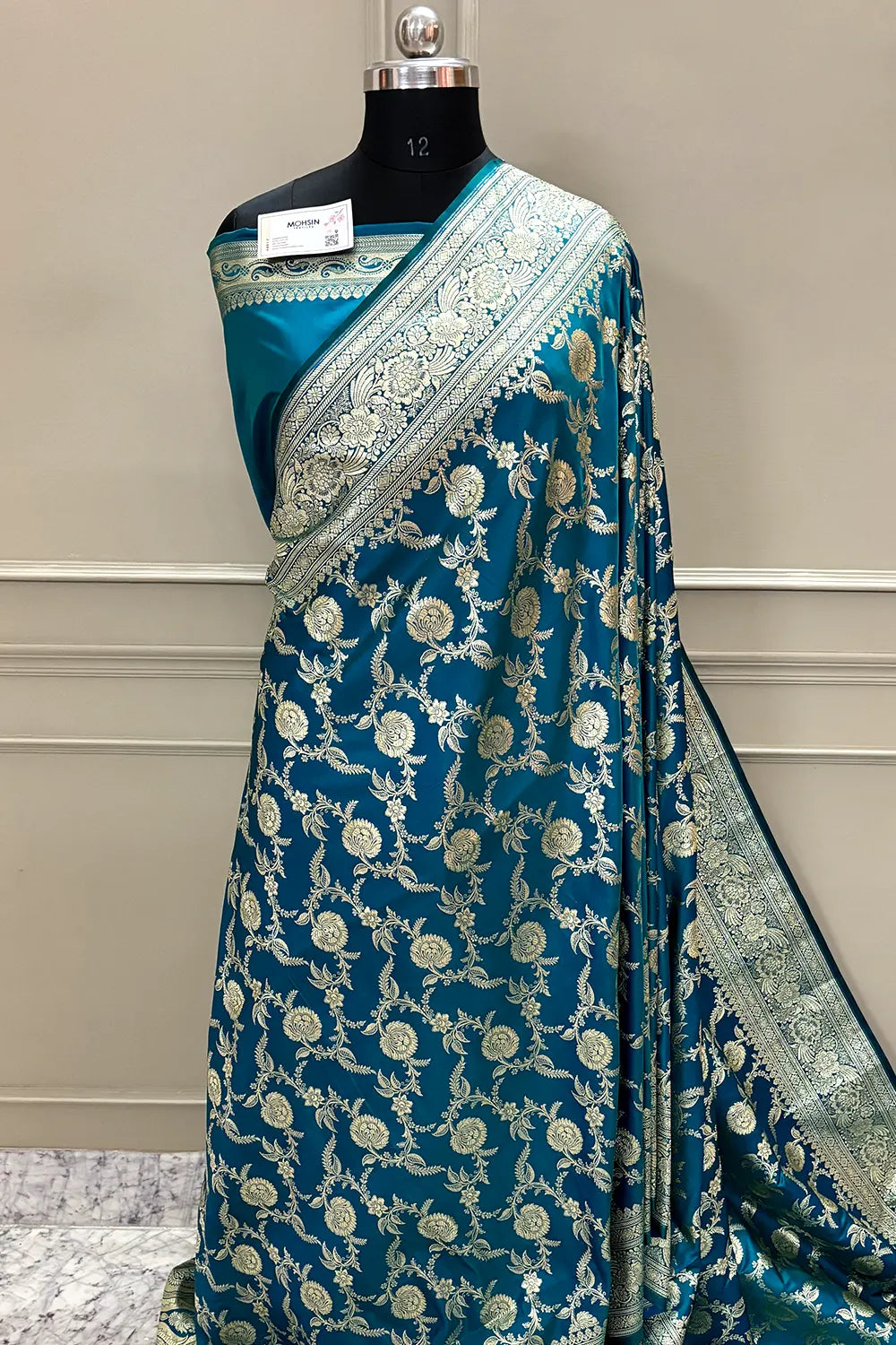 Teal Shahanshahi Jaal Katan Silk Banarasi Saree