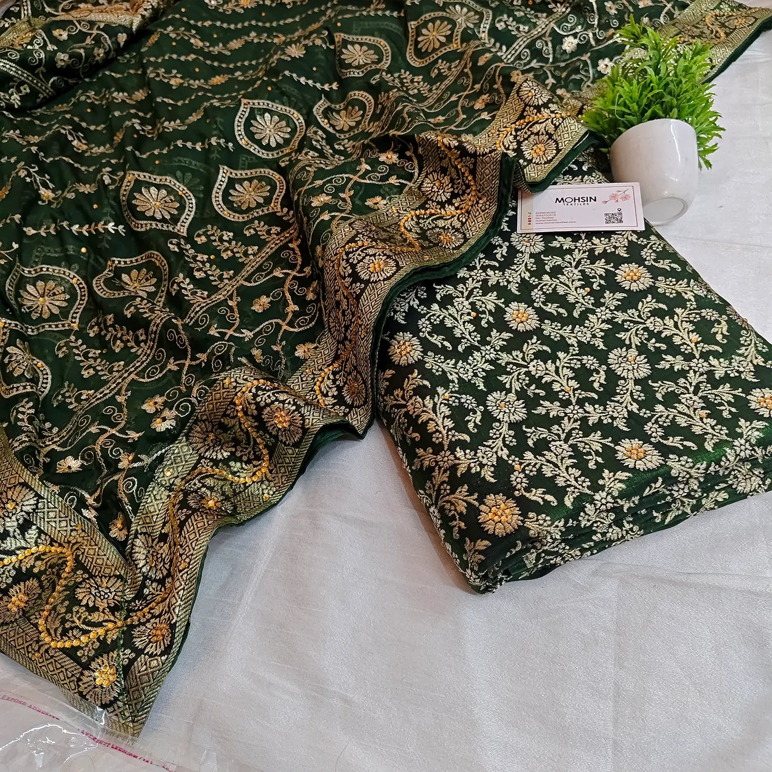 Bottle Green Stone Work Kimkhab Silk Banarasi Gharara