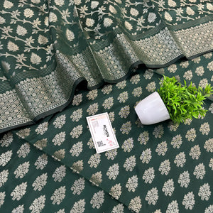 Bottle Green Frozen Tree Satin Silk Banarasi Suit