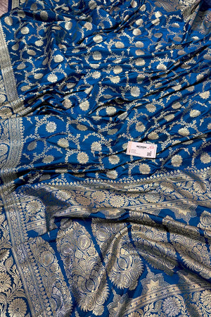 Firozi Murmuri Jaal Katan Silk Banarasi Saree