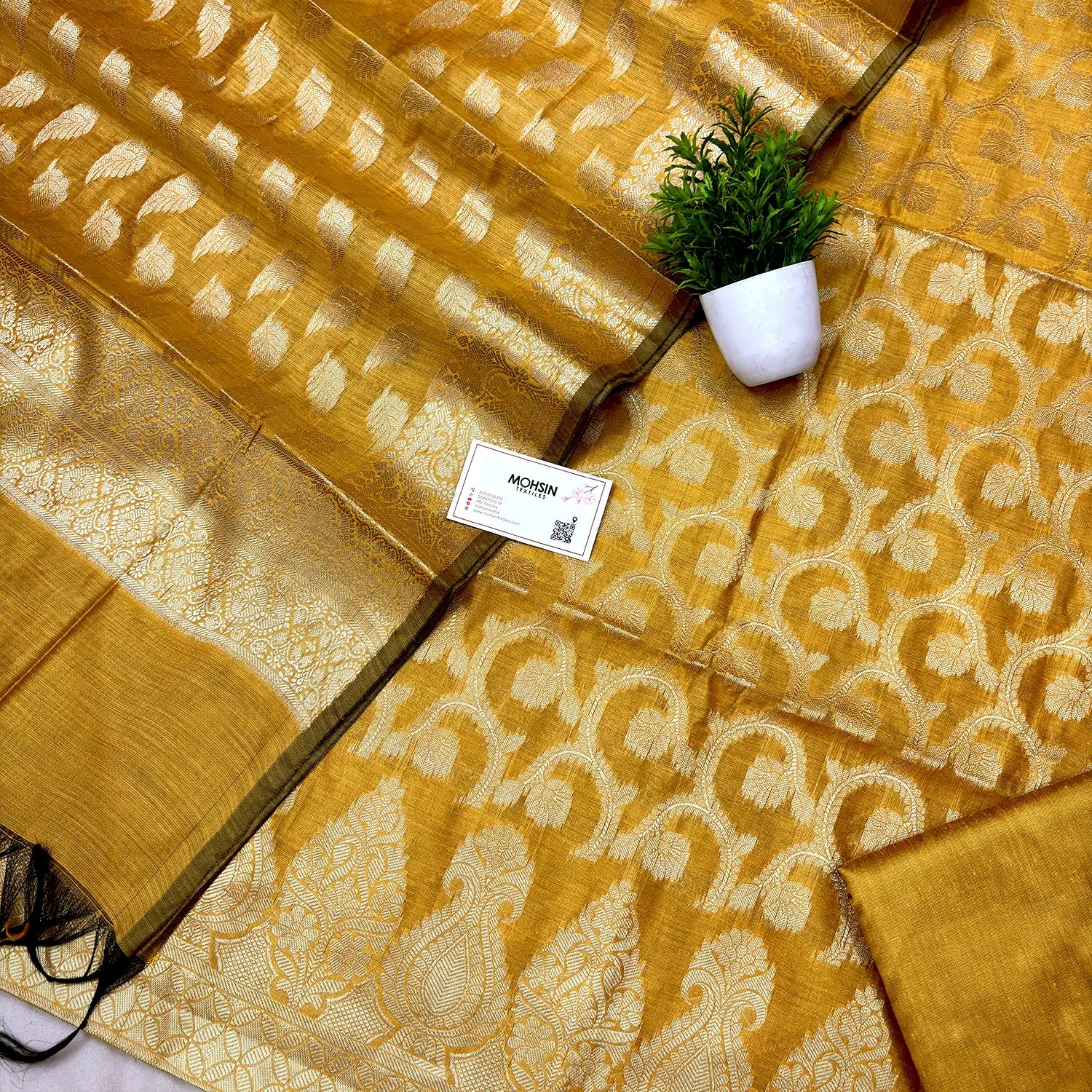 Mustard Kalgha Jaal Banarasi Silk Suit