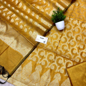 Mustard Kalgha Jaal Banarasi Silk Suit
