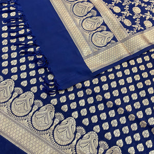 Navy Blue Gumbad Buti Katan Silk Banarasi Suit