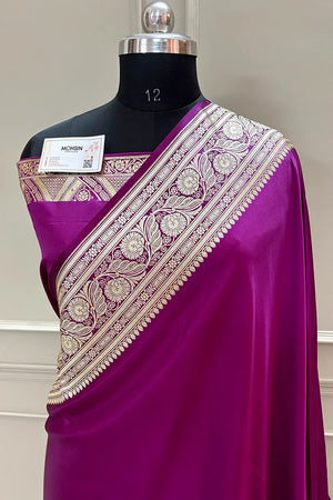 Purple Royal Plain Katan Silk Banarasi Saree