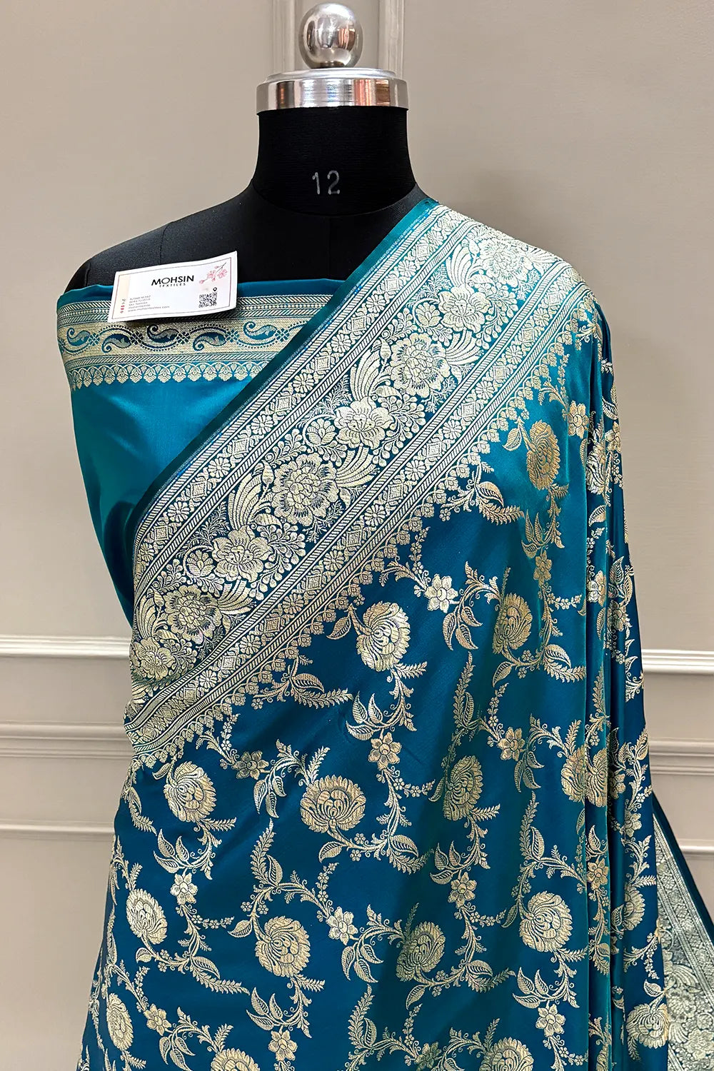 Teal Shahanshahi Jaal Katan Silk Banarasi Saree