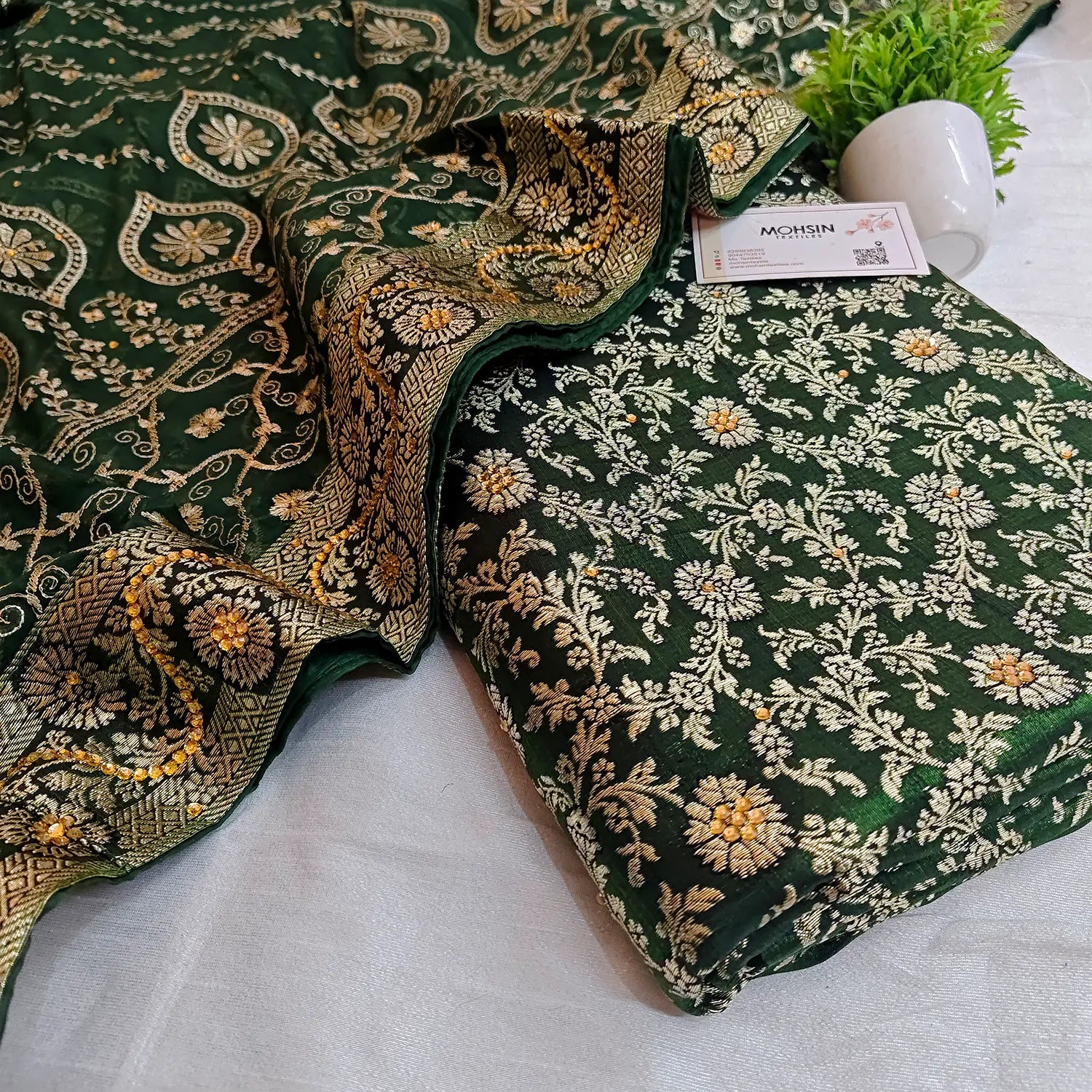 Bottle Green Stone Work Kimkhab Silk Banarasi Gharara