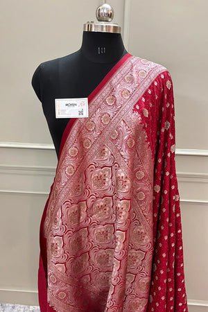Maroon Chunni Munni Buti Stone Katan Silk Banarasi Saree