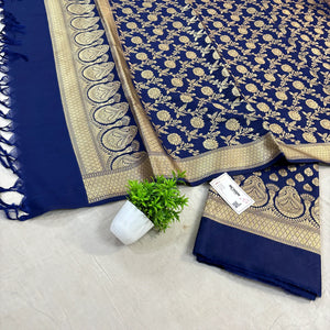 Navy Blue Gumbad Buti Katan Silk Banarasi Suit