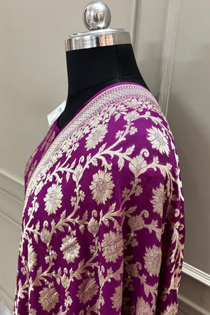 Purple Guldasta Pure Georgette Silk Banarasi Suit
