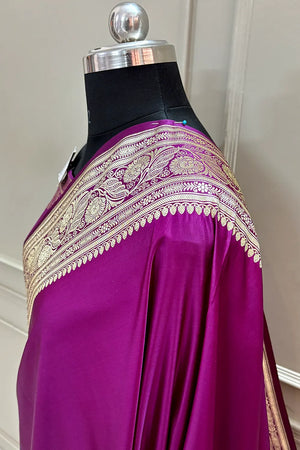Purple Royal Plain Katan Silk Banarasi Saree