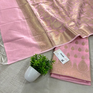 Baby Pink Golden Zari Resham Silk Banarasi Suit