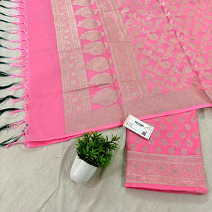 Baby Pink Tedhi Patti Katan Silk Banarasi Suit
