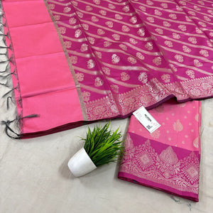 Baby Pink and Pink Pankh Buti Satin Silk Banarasi Suit