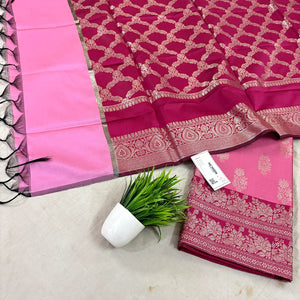 Baby Pink and Pink Phooldaan Buti Satin Silk Banarasi Suit