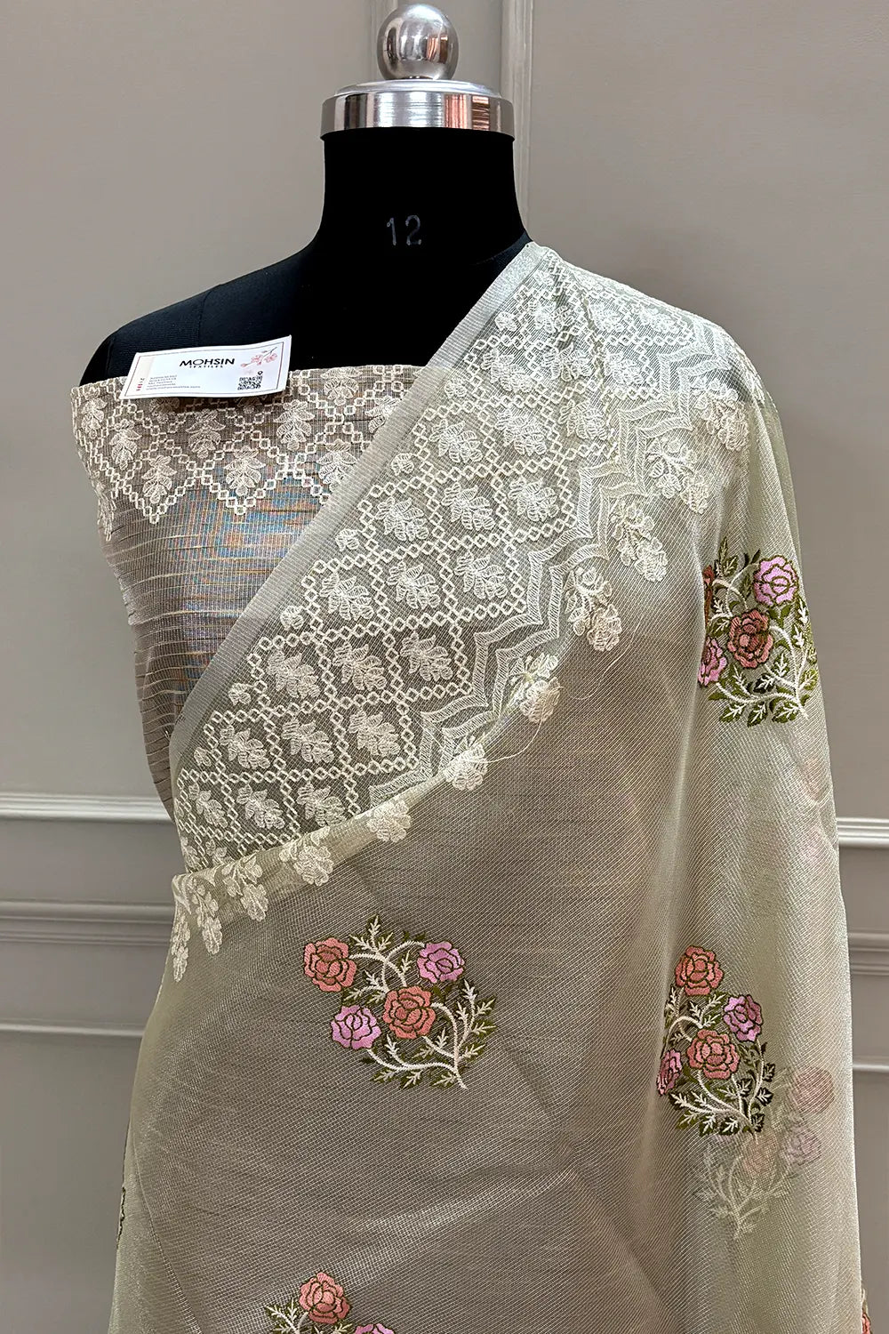 Beige Embroidery Tissue Silk Banarasi Saree