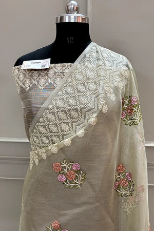 Beige Embroidery Tissue Silk Banarasi Saree