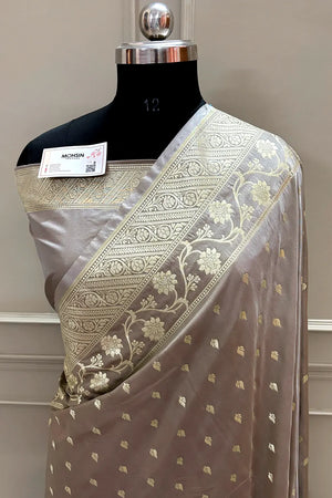 Beige Mahinki Buti Katan Silk Banarasi Saree