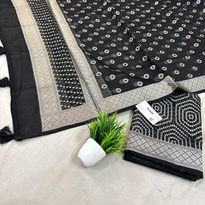 Black Chalava Organza Silk Banarasi Suit