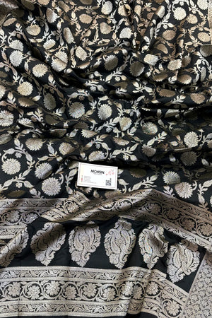 Black Golden Zari Katan Silk Banarasi Dupatta