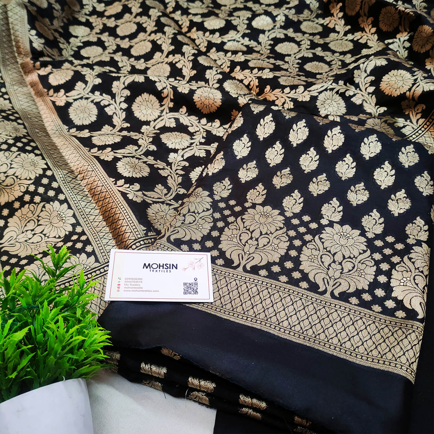 Black Golden Zari Katan Silk Banarasi Suit