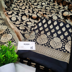 Black Golden Zari Katan Silk Banarasi Suit
