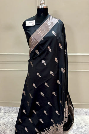 Black Kalyug Satin Silk Banarasi Saree