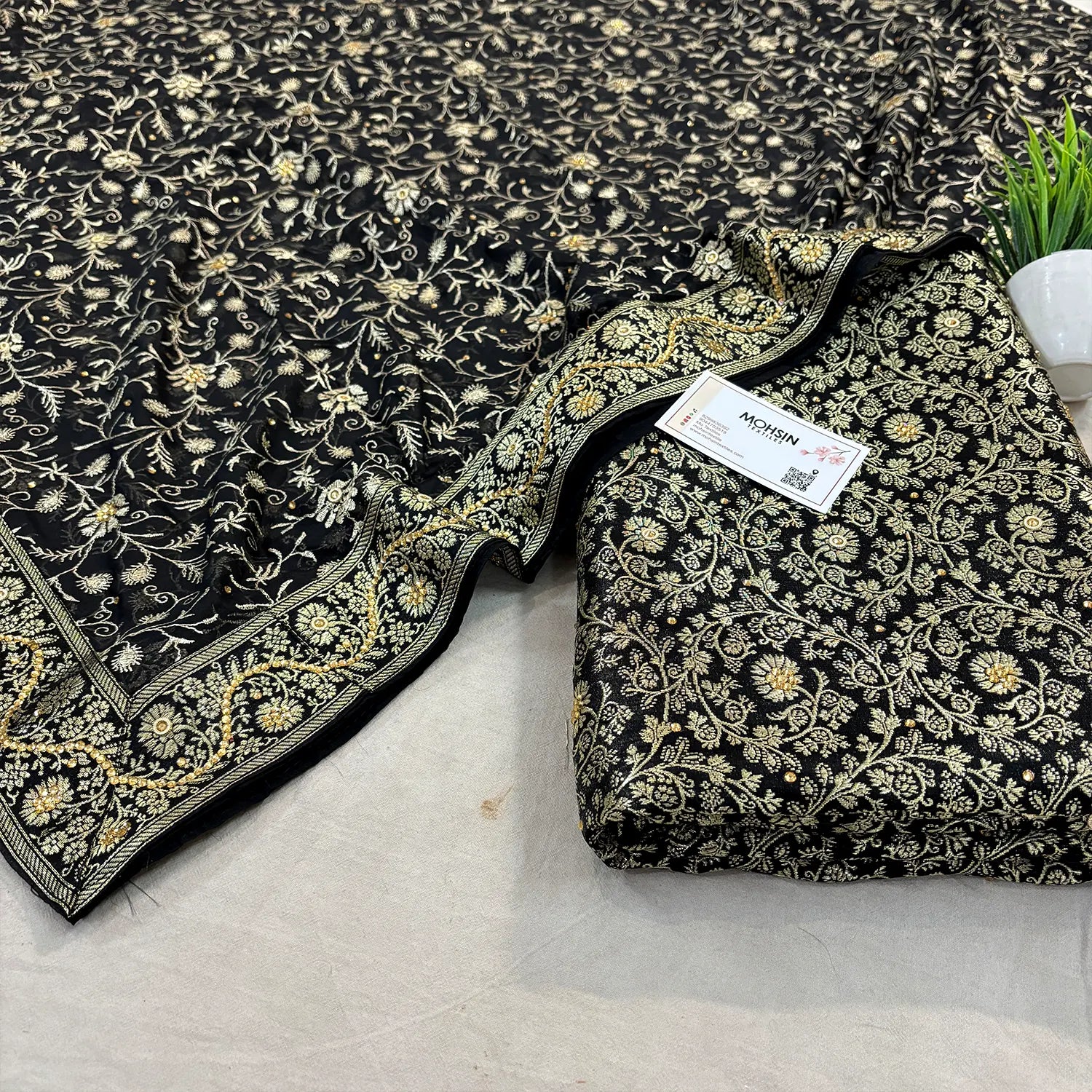 Black Stone Work Kimkhab Silk Banarasi Gharara