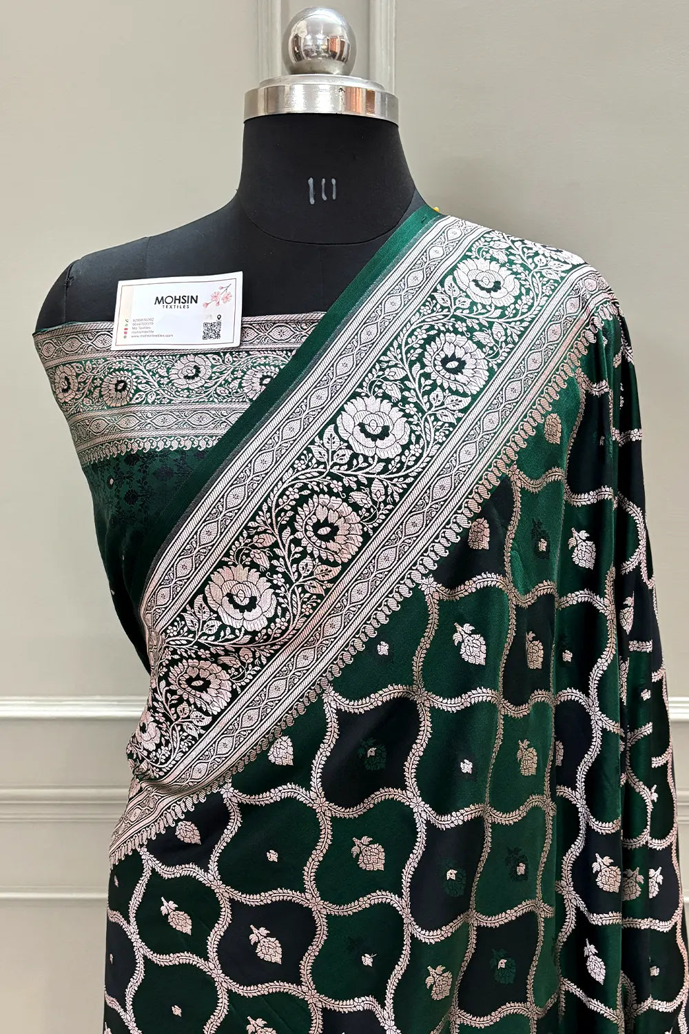 Bottle Green Ghulam Buti Katan Silk Banarasi Saree