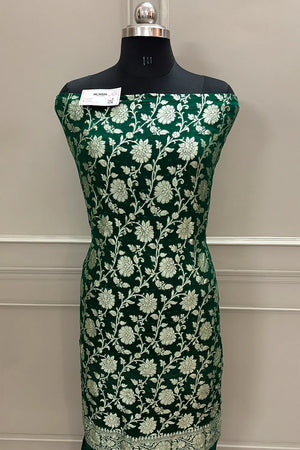 Bottle Green Golden Zari Georgette Silk Banarasi Suit