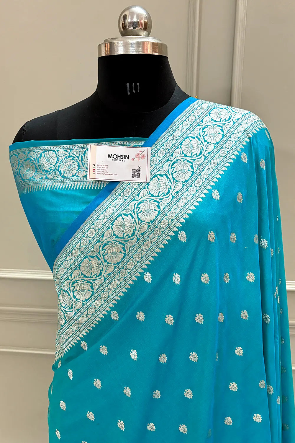 Dark Firozi Rudraksha Buti Katan Silk Banarasi Saree