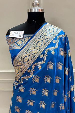 Firozi Ruby Buti Katan Silk Banarasi Saree