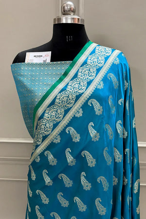 Firozi Unicorn Buti Katan Silk Banarasi Saree