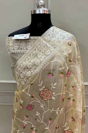 Gold Embroidery Tissue Silk Banarasi Saree