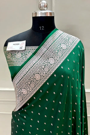 Green Golden Zari Katan Silk Banarasi Saree