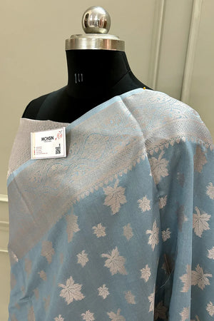 Grey Daab Buti Chanderi Silk Banarasi Saree