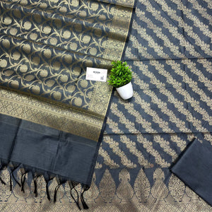 Grey Golden Zari Banarasi Silk Suit