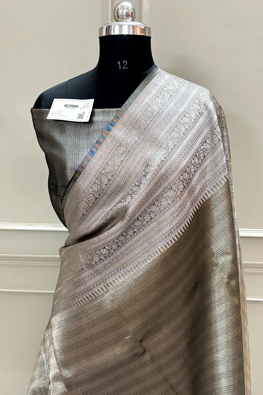 Grey Golden Zari Tissue Silk Banarasi Saree