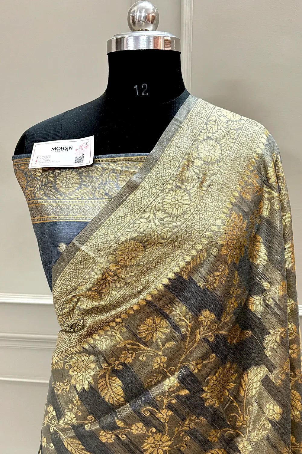 Grey Resham Zari Cotton Silk Banarasi Saree