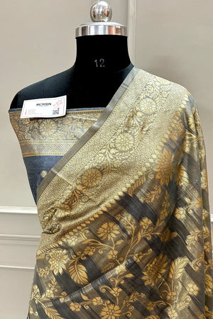 Grey Resham Zari Cotton Silk Banarasi Saree